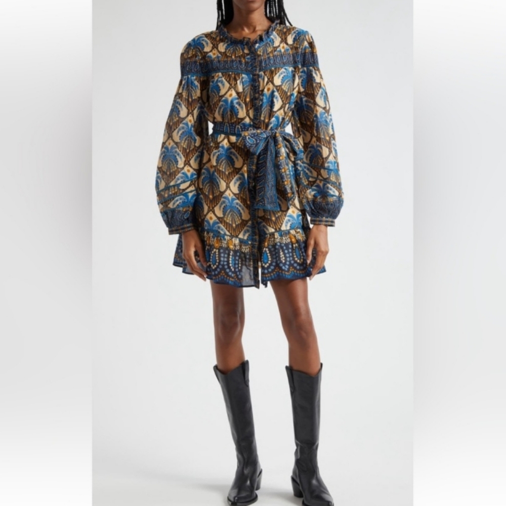 Farm Rio Cocopalm Beige Mini Dress XXS